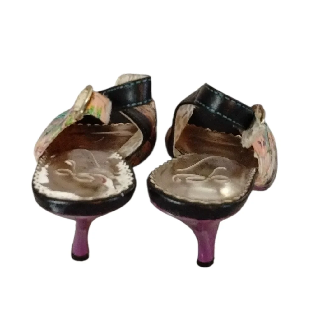 POETIC LICENSE Passion Fruit Tea Party Peep Toe Leather Sling Back Heels Sz 5.5